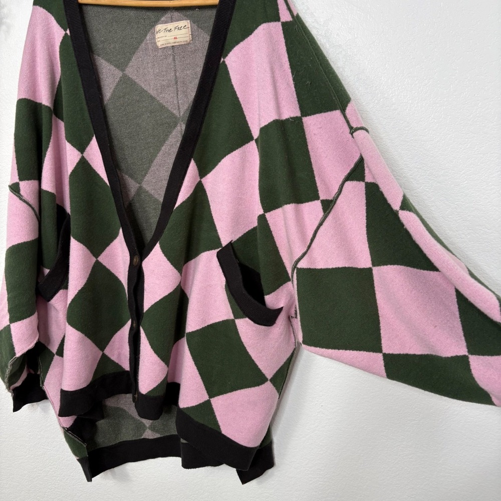 Free People Lavender and Forest Green Checker Knit Cardigan - Picture 6 of 11